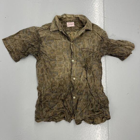 Vintage 60s Mac Taggant Green Pattern Cotton Shirt - Picture 1 of 3